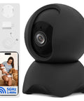 Straight Up Reliable Indoor Security Cam With Smooth 1080P HD Stream And Effortless Dual Band WiFi Pairing, black, with USB power and mobile app setup.