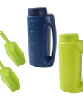 2L Handheld Spreader Set With Adjustable Dial And 7 Opening Modes For Seeds Fertilizer Salt And More Includes Two Scoops Green And Blue