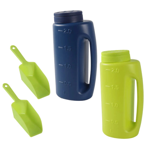 2L Handheld Spreader Set With Adjustable Dial And 7 Opening Modes For Seeds Fertilizer Salt And More Includes Two Scoops Green And Blue