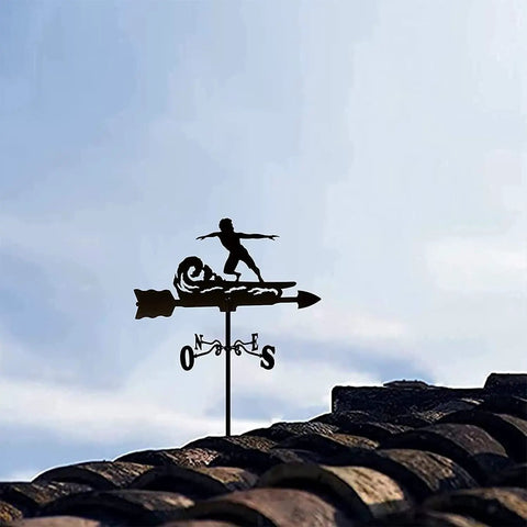 Life Scene Weathervane For Outdoor Garden And Lawn Decor Sturdy Metal Weather Vane With Bracket Wind Indicator Kit Perfect Shed Roof Accent In Matte Black Finish