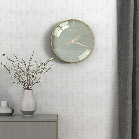 High Torque Clock Movement Kit For DIY Repair 31mm Shaft Quartz Wall Clock on modern wall, vase on table.