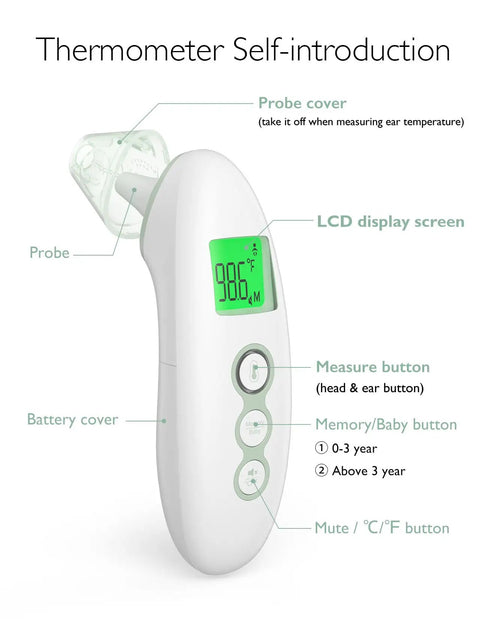 No-Touch Digital Forehead And Ear Thermometer For Adults And Kids With 0-3 Year Old Child Mode, Fast Accurate Temp Readings, Easy Readout, Safe Family Health Tool, white plastic handheld
