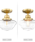 Industrial Semi Flush Mount Ceiling Light With Clear Seeded Glass And Dope Brushed Brass Finish 1 Light E26 LED Ready