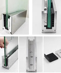 Premium Aluminum Base Rail Channel For Deck And Stairway Railing, showing installation detail and glass fitting features.