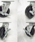 Workhorse Swivel Casters With Top Lock Brake Kingpinless Design Built Tough As Nails Phenolic Wheels 1200 Lb Capacity smooth ride shown from multiple angles