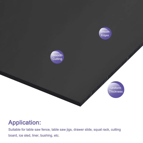 Close-up of UHMW Polyethylene Sheet 6.1 X 8 X 0.08 Inches Black Pack Of 2 Built Tough For Liners Bushings Bearings Self Lubricating Abrasion Resistant Plastic For DIY Projects, showing smooth edges and uniform thickness.