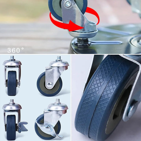 Close-up of 360-degree swivel wheels on 10 Inch Heavy Duty Plant Dolly With Wheels, 160 Lbs Capacity Metal Rolling Plant Stand With Casters