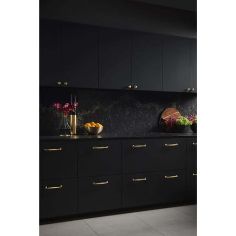 Snag These Rock Solid Flat Black Cabinet Bar Pull Handles Five Inch One Sixth Center To Center Perfect For Kitchen Level Ups Or Bath Glow Ups Heavy Duty Design Built For Real Life Wear on elegant dark kitchen cabinets.