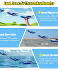 Diagram showing Amphibious RC Water Plane For Water And Air Flying with land, sea, air takeoff modes description.