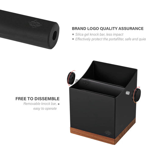 2.5L Large Espresso Knock Box With Shock Absorbent Silicone Knock Bar Metal And Walnut Wood Coffee Grounds Container