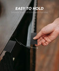 Hand using 6 Pack Finger Edge Pulls For Cabinets 80mm Length Matte Black Concealed Cabinet Handles For Kitchen Drawers and Cabinets