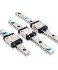 Compact Narrow Linear Guide Block Kit For CNC And 3D Printer Parts, MGN7 To MGN15 Series, smooth rails with black blocks, rust-resistant finish