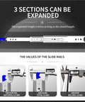Heavy Duty Full Extension Drawer Slides Featuring A Secure Lock And Rock Solid Ball Bearings Built Tough For Kitchens Cabinets and Home Offices Handles 264 Pounds Total Load 38 Inch Length Per Pair, showing measuring details.