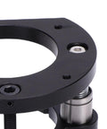 Heavy Duty Router Lift Base With Crank Handle Aluminum Alloy And Stainless Steel Construction 2 Jaw Clamping For 64-66mm Small Trimming Machines Smooth Lifting System For Precise Slotting And Chamfering close-up of black aluminum alloy router lift base with stainless steel clamp