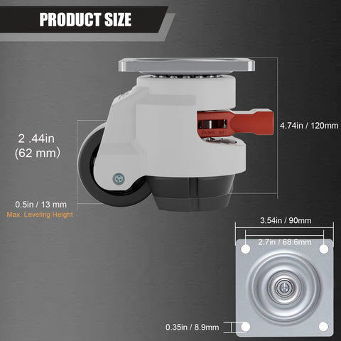 No Sweat Heavy Duty Leveling Casters With Ratchet Handle Height Adjustable Plate Wheels Set Of Four 3300 Pound Industrial Retractor Rollers detailed size dimensions