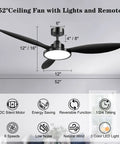 52 Inch Black Ceiling Fan With Light And Remote Control, Outdoor Patio Ready Ceiling Fan With Quiet DC Motor in room setting