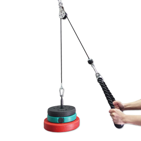 Hella Tough Steel Wire Cable Replacement For Home Gym Pulley Rigs 5mm Thick Heavy Duty with weights and gripping handle.