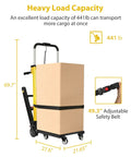 Heavy Duty Electric Stair Climbing Hand Truck Dolly Cart With 6 Wheels Powers Up To 220 Lbs with 441 lb capacity and adjustable safety belt.