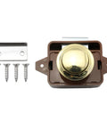No Sweat Keyless Push Button Door Catch Lock With Smooth Operation For Rv Cabinets Boat Drawers Yacht Cupboards And Motorhome Storage Brown Gold Finish with screws and metal bracket.