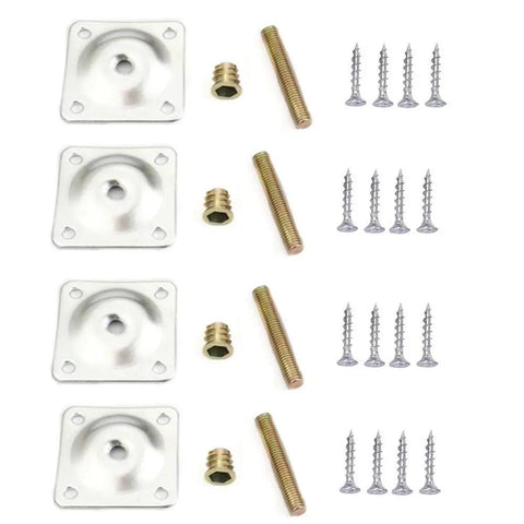 Bulletproof 8 Piece Furniture Leg Mounting Plates With 5/16 Inch Hanger Bolts And Slick Female Converters For No Hassle Sofa Couch Ottoman Repair And Home Makeover Project