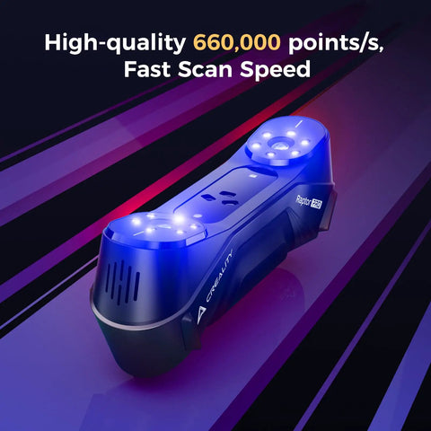 Raptor Pro 3D Scanner Delivers Metrology Grade Accuracy Up To 0.02mm At 60FPS With Blue Laser Array And NIR Structured Light For Fast, Pinpoint Precision Scans Of Medium To Large Objects For 3D Printing.