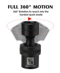 Shallow Impact Universal Joint Swivel Socket Set Three Eighths Inch Drive flex wobble head with 360-degree motion label