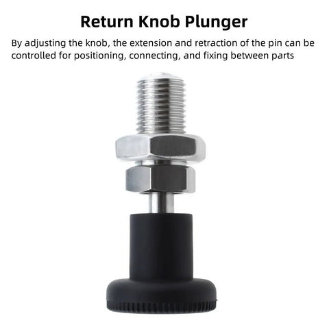 Grip Tight Two Piece M20 Thread Stainless Steel Ball Nose Spring Plunger Pair With Quick Twist Knob and Bully Proof Retracting Pin For Fast Industrial Clamping Setup close-up view highlighting knob and thread details.
