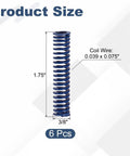 Six Pack Blue Alloy Steel Compression Springs 3 8 Inch Outer Diameter 1 75 Inch Length For 3D Printers And Mechanical Equipment Light Load Applications With Durable Coil Wire Construction, showing dimensions.