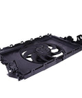 Knockout Direct Swap Tesla Model 3 Radiator Cooling Fan Assembly With Brushless Motor fits 2017 through 2021, showing black plastic design.