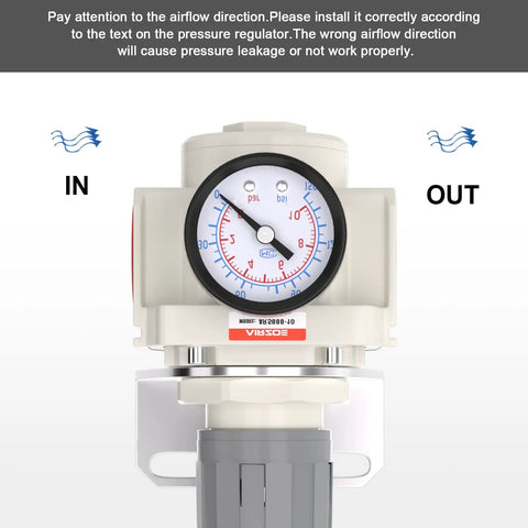 Front view of 1 Inch NPT Air Pressure Regulator for Compressed Air Systems, Mini AR5000-10 Regulator with 0-150 PSI Gauge