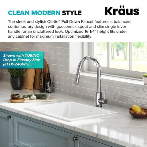 Contemporary Oletto Pull-Down Kitchen Faucet With Single Handle In Chrome Finish, Spot-Free And Corrosion-Resistant in kitchen