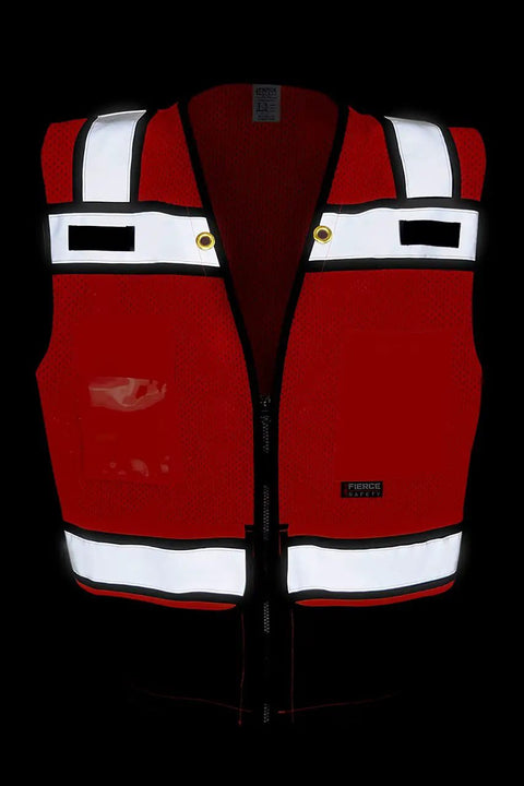 Straight Up Class 2 High Visibility Surveyor Vest With Slick Red And Black Mesh Cut For Zero Sweat Ventilation Plus A Secure ID Pocket Built Tough For Any Daily Work Hustle