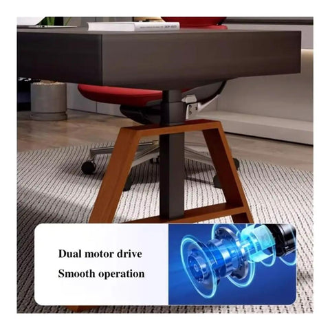 Smooth Electric Lift Standing Desk With Drawer Storage And Usb Charging Port Adjustable Height Home Office Table Built Different For Crushing Your Daily Grind In Sleek Black showcasing dual motor drive mechanism.