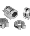 Stroke Control Kit For Hydraulic Cylinders With Adjustable Limiter Clamps And Finger Tabs. Four metal clamps in different sizes.