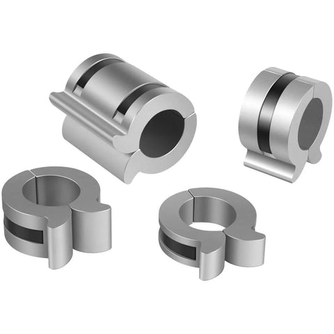 Stroke Control Kit For Hydraulic Cylinders With Adjustable Limiter Clamps And Finger Tabs. Four metal clamps in different sizes.