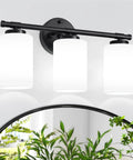 Black 2 Light Vanity Light Over Mirror Wall Sconce With Milky White Frosted Glass Shades, Totally Sleek UL Listed Modern Fixture