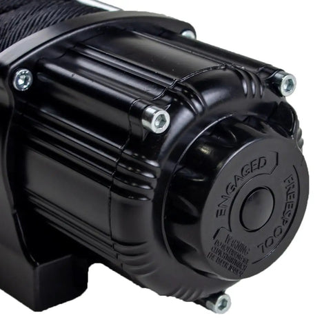 Midnight 4500lb Waterproof Wireless Winch For ATV UTV With 50 Feet Black Synthetic Rope Rugged Off Road Recovery Gear Easy Wireless Control Built Tough For Wet Mud And Rough Trails close-up motor housing