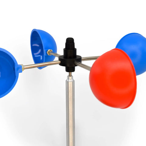 Compact Wind Speed Meter Anemometer For Outdoor Use close-up of rotating cups on metal shaft
