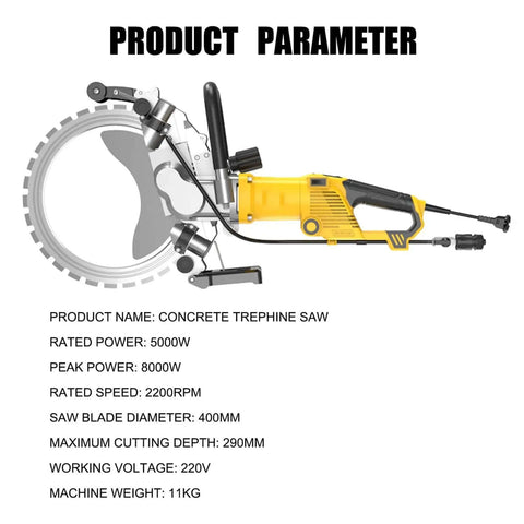 Top Shelf 5000W Electric Wall Chaser Slab Cutter with 400mm blade for cutting concrete, brick, and granite.