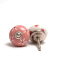 Assorted Ceramic Cabinet Knobs Set Of 20 In Pink And White For Vintage Cupboard Doors And Drawers Handmade Ceramic Hardware With Chrome Finish