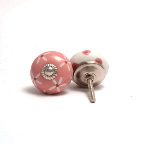 Assorted Ceramic Cabinet Knobs Set Of 20 In Pink And White For Vintage Cupboard Doors And Drawers Handmade Ceramic Hardware With Chrome Finish