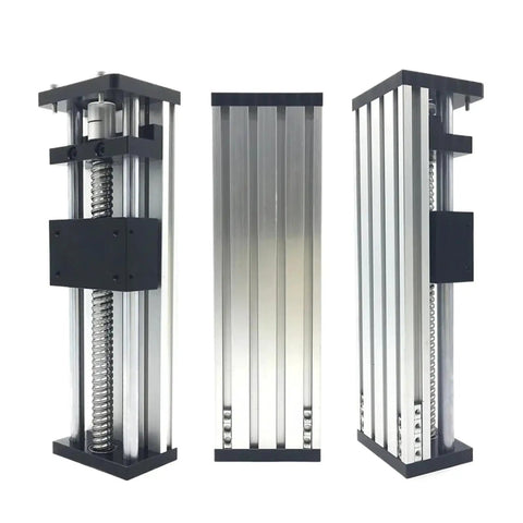 Heavy Duty Nema 23 Motor Sliding Table Kit With Linear Guide Rail And Precision Optical Axis Slide Stage For Dc 24v Cnc Workbench showing aluminum linear rail and components.