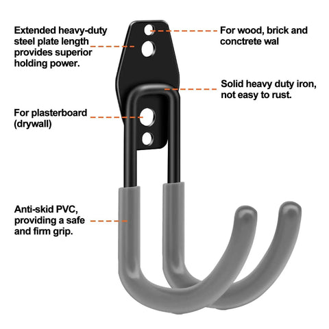 Heavy Duty Steel Garage Hooks Pack Of 10 For Organizing Power Tools Ladders Bikes And Bulk Gear With Ultra Secure Hold And Easy Wall Mount Storage System