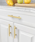 Brushed Gold Knurled Cabinet Pulls, 10 Pack, 3 Inch Center To Center Holes, Solid Zinc Alloy Kitchen Cabinet Handles installed