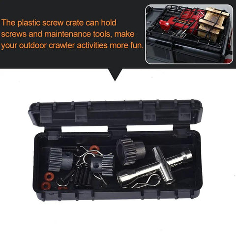 9 In 1 RC Crawler Roof Decoration Kit with plastic screw crate and maintenance tools for 1 to 10 scale crawlers