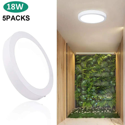 Modern LED Flush Mount Round Ceiling Light 18W 1400LM Surface Mount Panel 5000K Daylight White installed in hallway