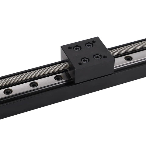 Close-up of 200mm Stroke Linear Stage with 6mm Lead Screw and 28 Stepper Motor, CNC motion control actuator for milling and testing