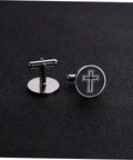 Cross Pattern Mens Cufflinks Set Fly Yet Classy Stylish Decorative Shirt Fasteners Premium Jewelry For Men on black background