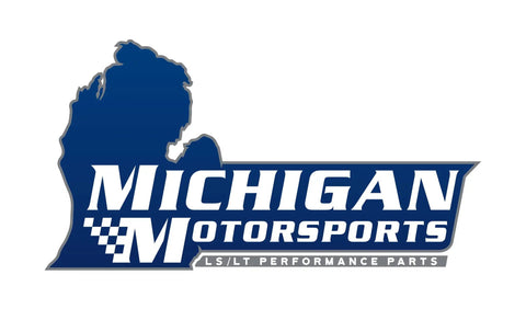 Michigan Motorsports logo featuring the Michigan state outline and checkered flag design, LS/LT performance parts tagline
