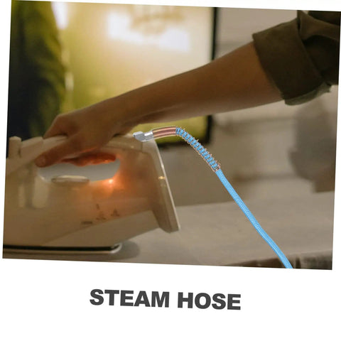 Person using high temperature steam hose for steam irons replacement with durable heat resistant build in action